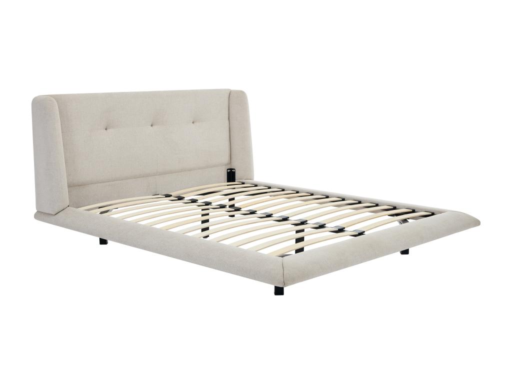 Bed - Beige Polyester Fabric, W 69.3 x D 86.2 x H 40.6 in