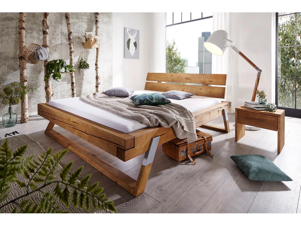 Bed - Brown Wood, W 87.4 x D 88.6 x H 34.3 in