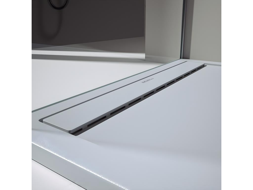 Shower Tray - Light Gray Resin, W 55.1 x D 27.6 x H 1.2 in