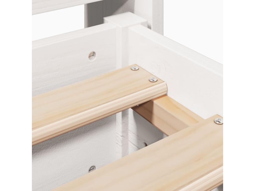 Bed Frame with Mattress - White Wood, W 81.9 x D 59.1 x H 32.3 in