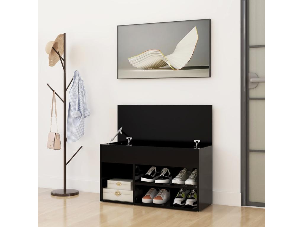 Bench - Black Engineered Wood, W 31.5 x D 11.8 x H 17.7 in