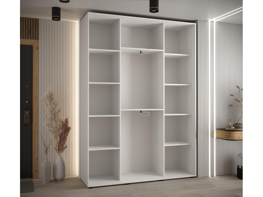 Sliding Door Wardrobe - White Engineered Wood, W 70.9 x D 17.7 x H 92.5 in