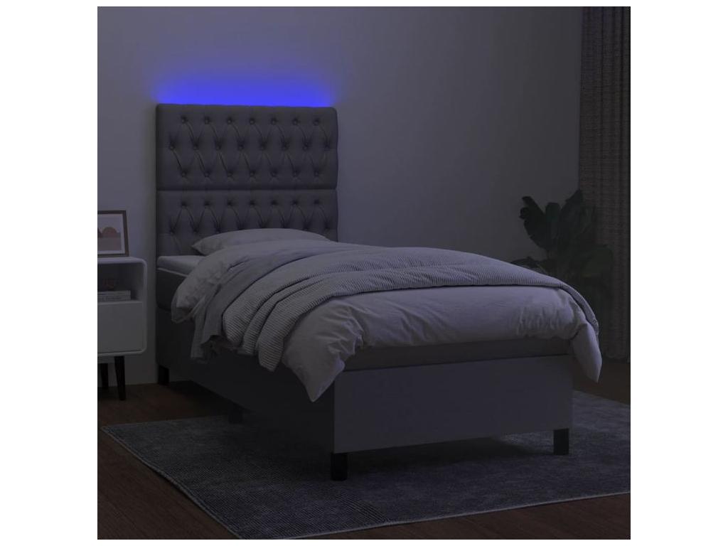 Bed Frame with Mattress with LED - White Polyester Fabric, W 76 x D 35.4 x H 46.5 in