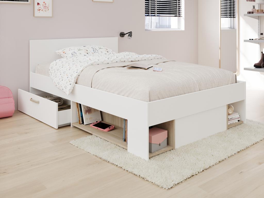 Bed - White Engineered Wood, W 48.8 x D 80.1 x H 29.9 in