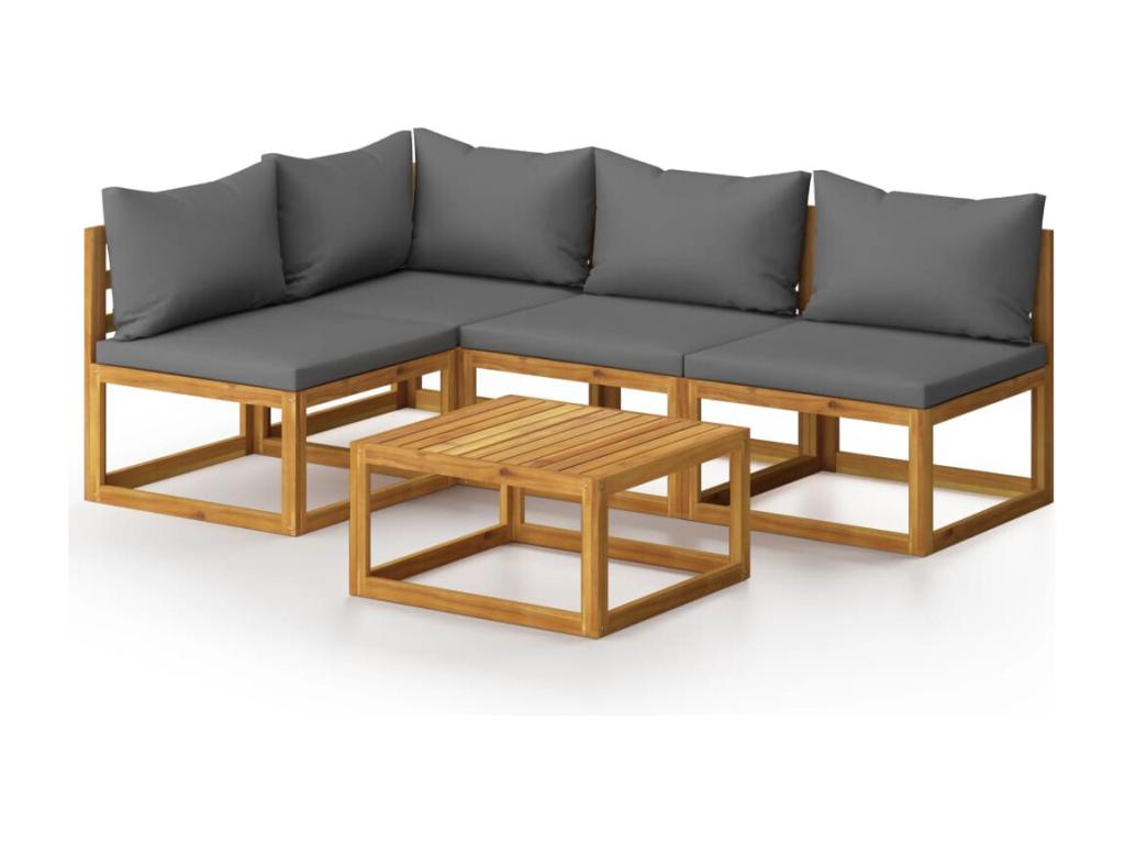 5-Piece Outdoor Patio Set - Brown Wood, W 27.4 x D 27.4 x H 23.6 in