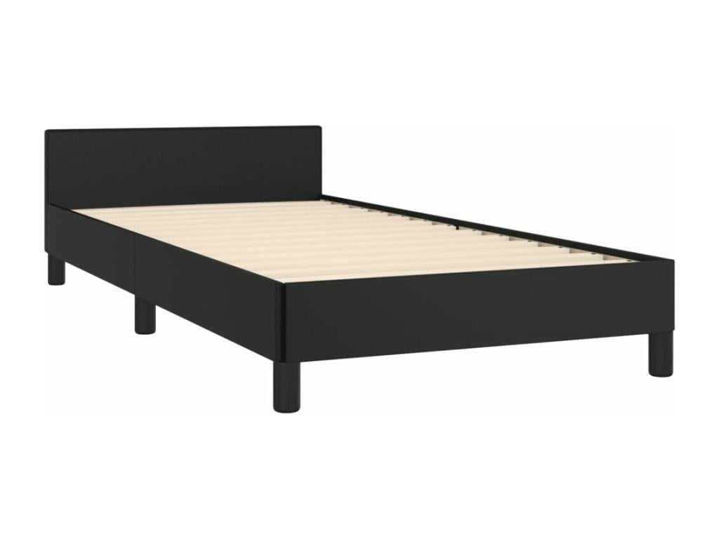 Bed Frame with Headboard - Black Faux Leather, W 79.9 x D 32.7 x H 50.4 in