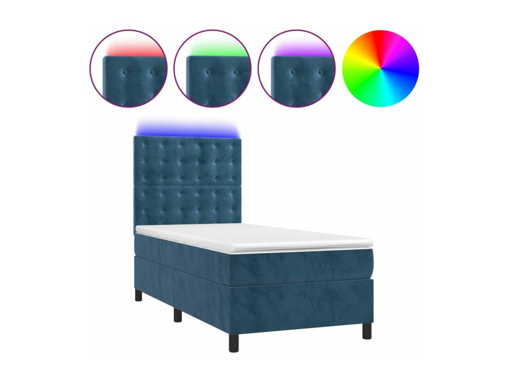 Bed Frame with Mattress with LED - Dark Blue Wood, W 79.9 x D 31.5 x H 50.4 in