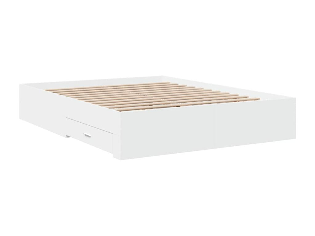 Bed Frame with Mattress - White Wood, W 79.9 x D 56.3 x H 12.6 in