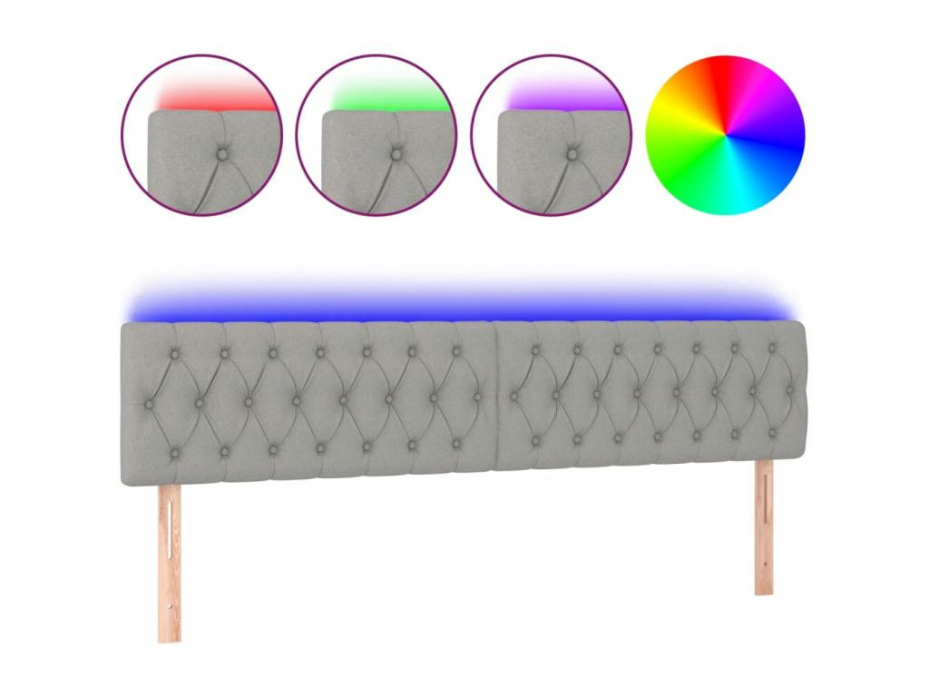 Bed with LED - Gray Polyester Fabric, W 78.7 x D 2.8 x H 34.6 in