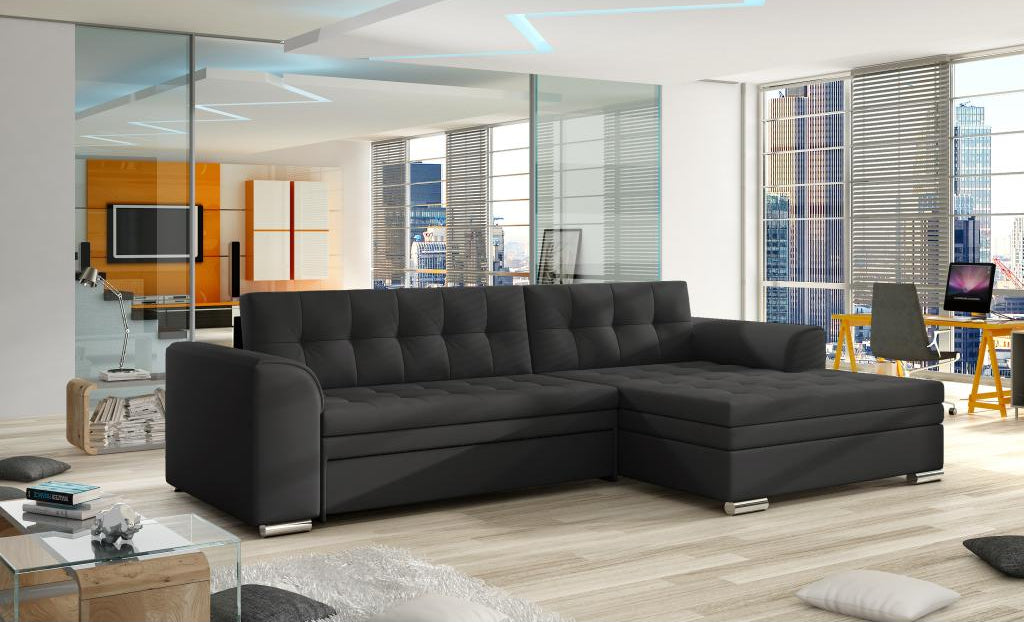 Sofa - Black Faux Leather, W 106.3 x D 0 x H 31.5 in