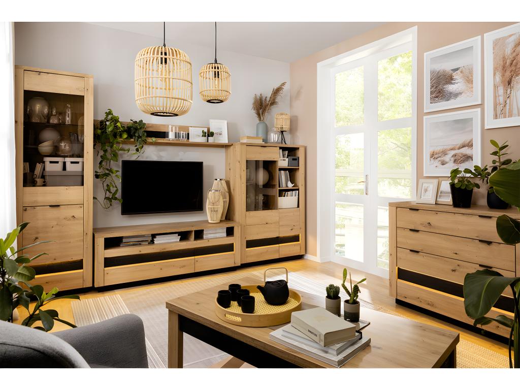 Display Cabinet with LED - Black Engineered Wood, W 26 x D 16.5 x H 78.3 in