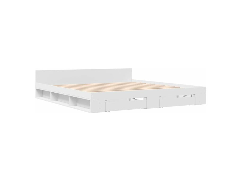 Bed - White Wood, W 79.9 x D 79.9 x H 17.7 in
