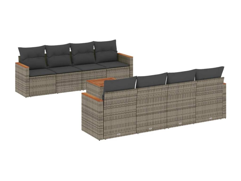 9-Piece Outdoor Patio Set with Cushions - Gray Resin, W 24.2 x D 24.4 x H 27.2 in
