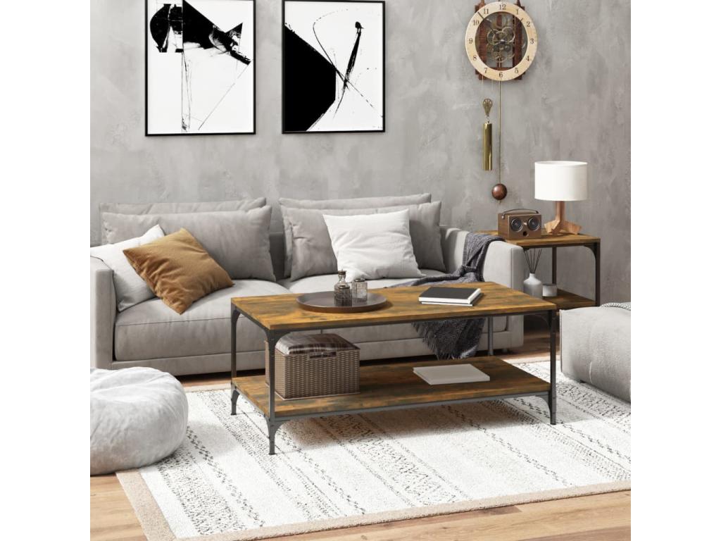 Coffee Table - Brown Wood, W 39.4 x D 19.7 x H 15.7 in