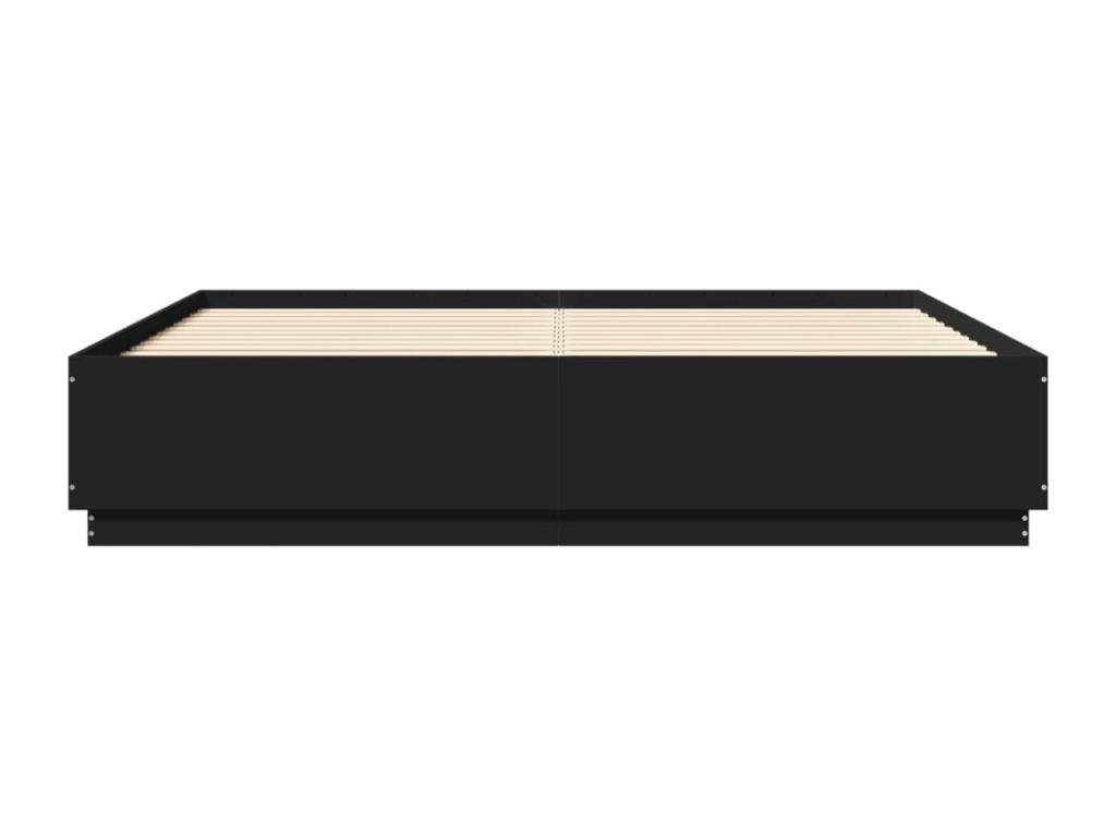 Bed with LED - Black Engineered Wood, W 79.9 x D 80.1 x H 15.7 in