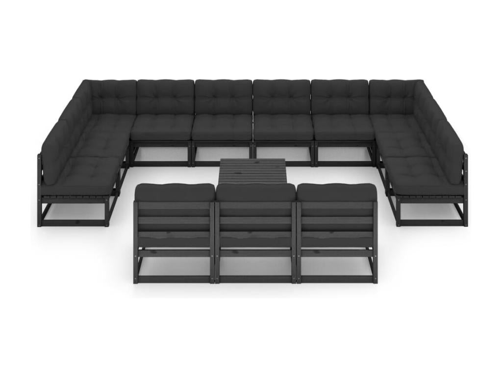 Set of 14 Outdoor Patio Sets with Cushions - Brown Resin, W 27.2 x D 27.2 x H 27.2 in