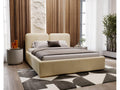 Bed - Beige Polyester Fabric, Solid Wood, Steel, W 90.6 x D 65 x H 41.3 in