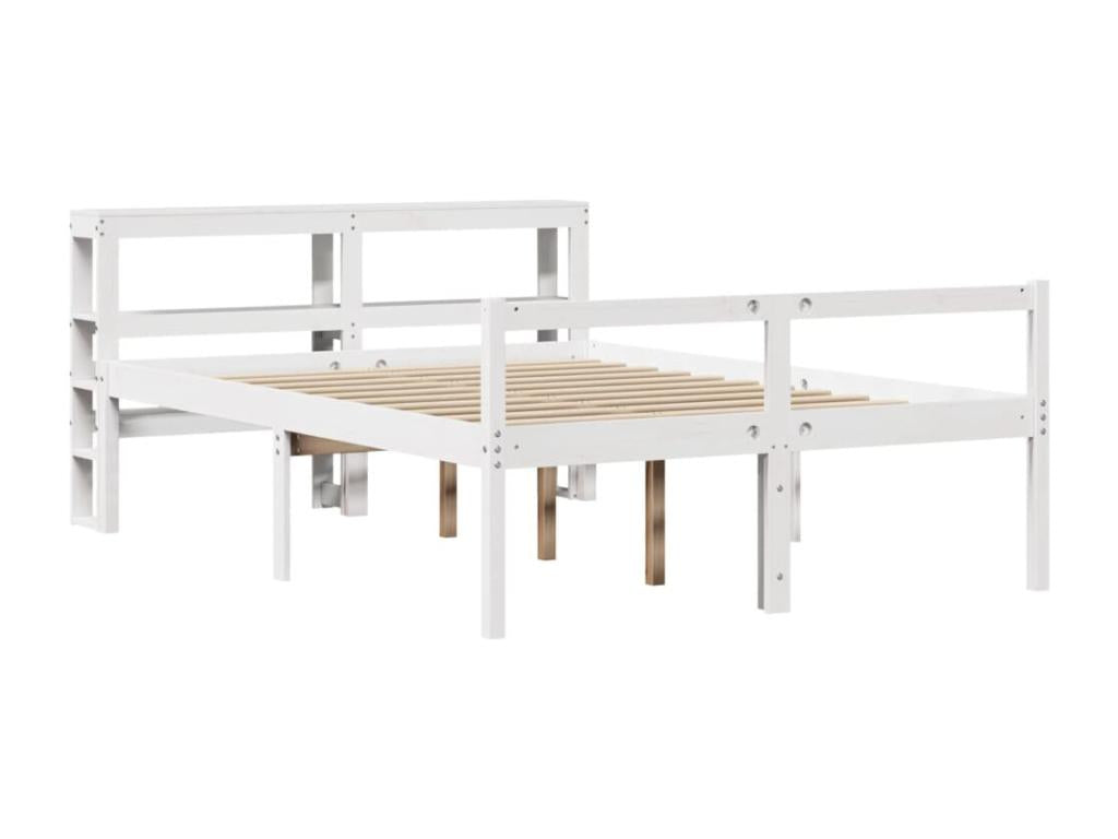Bed - White Wood, W 88.4 x D 65.4 x H 32.3 in