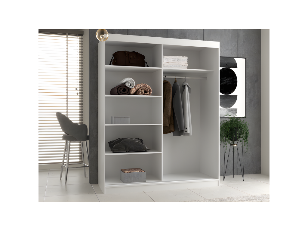 Sliding Door Wardrobe - White Engineered Wood, W 63 x D 24 x H 78.7 in