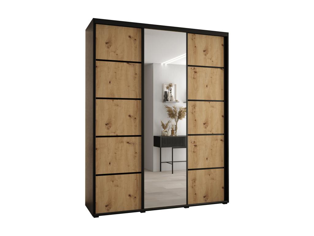 Sliding Door Wardrobe - Natural Engineered Wood, W 70.9 x D 23.6 x H 92.5 in