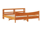 Bed Frame with Headboard - Brown Wood, W 88.4 x D 81.1 x H 32.3 in