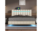 Bed with LED - Beige Linen, W 82.7 x D 59.4 x H 39.4 in