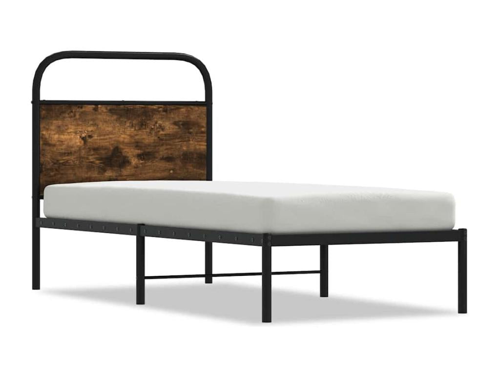 Bed Frame with Mattress - Brown Engineered Wood, W 81.5 x D 33.5 x H 39.4 in