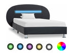 Bed with LED - Black Faux Leather, W 81.9 x D 48.4 x H 27.6 in