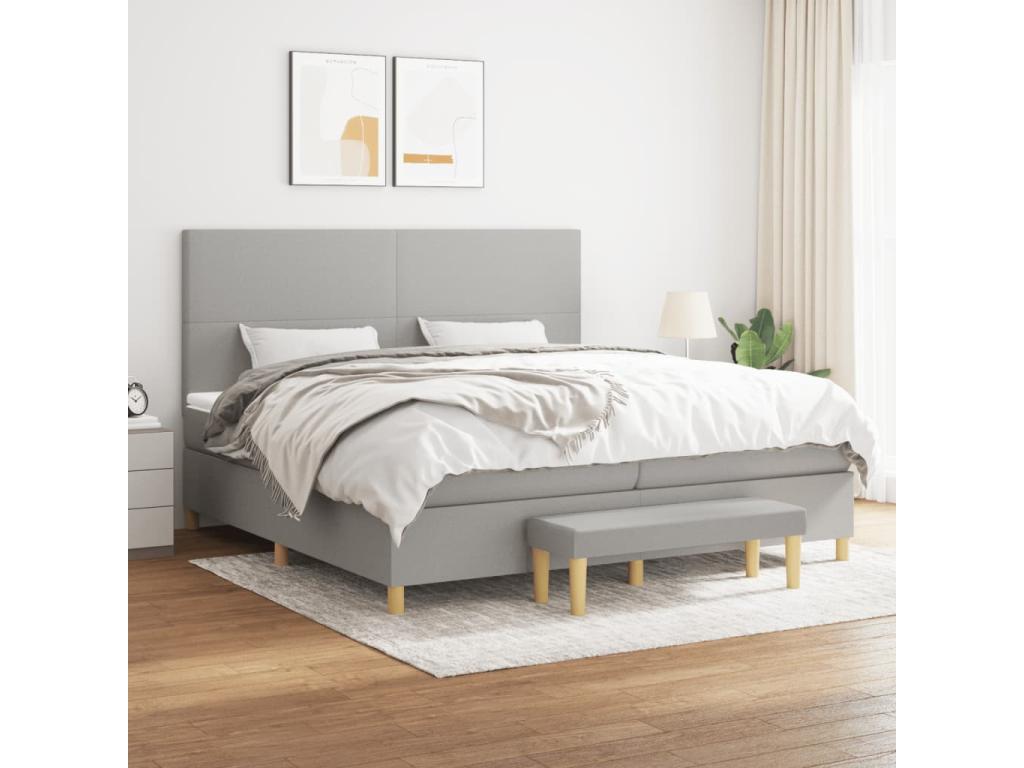 Bed Frame with Mattress - Gray Polyester Fabric, W 78.7 x D 78.7 x H 2 in