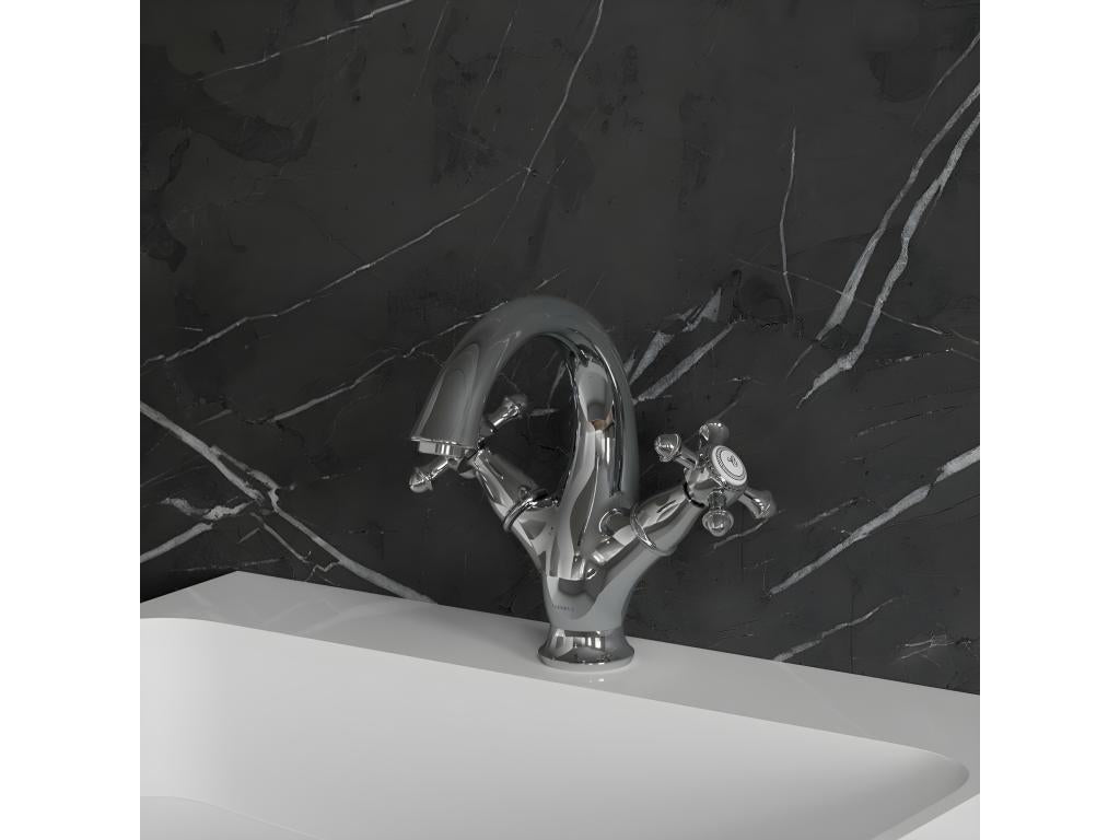 Retro Bathroom Faucet - Silver Metal, W 7.5 x D 7.5 x H 7.5 in
