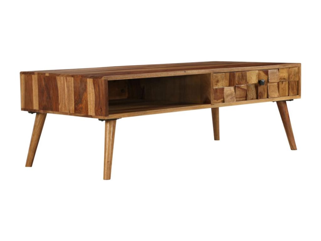 Coffee Table - Brown Wood, W 43.3 x D 19.7 x H 14.6 in