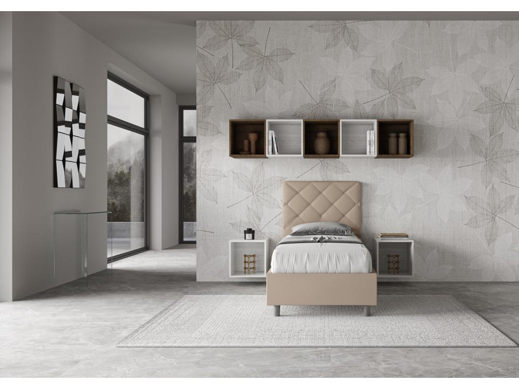 Bed - Taupe Engineered Wood, W 86.6 x D 19.7 x H 46.9 in
