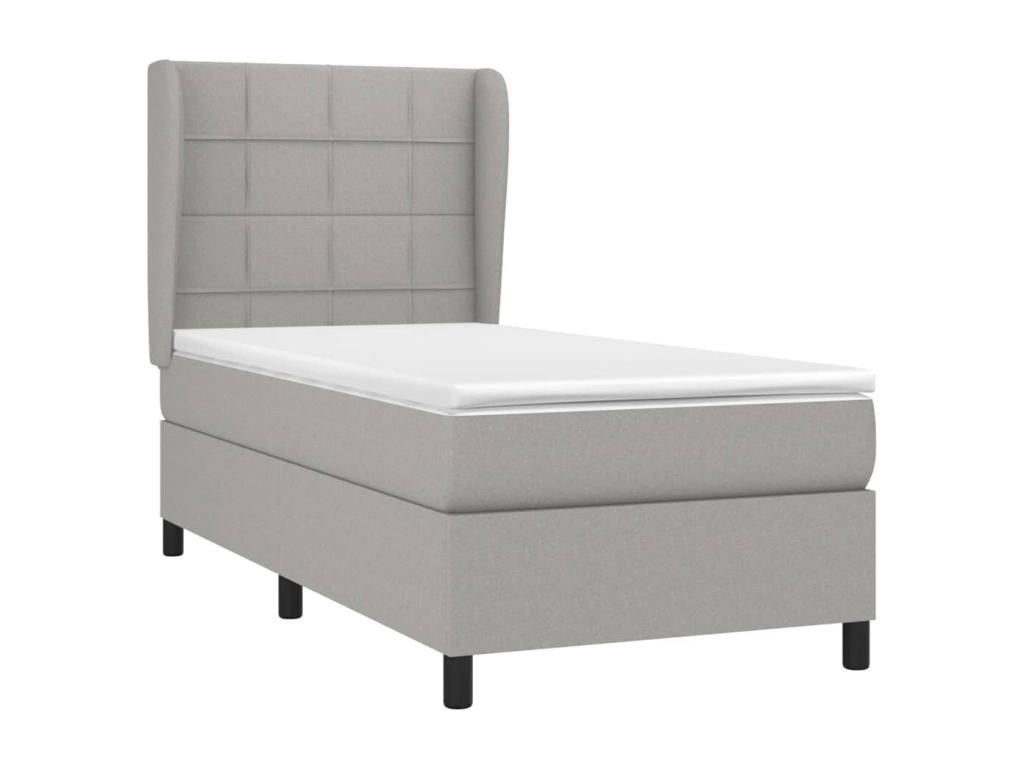 Bed Frame with Mattress - Light Gray Fabric, W 79.9 x D 32.7 x H 50.4 in