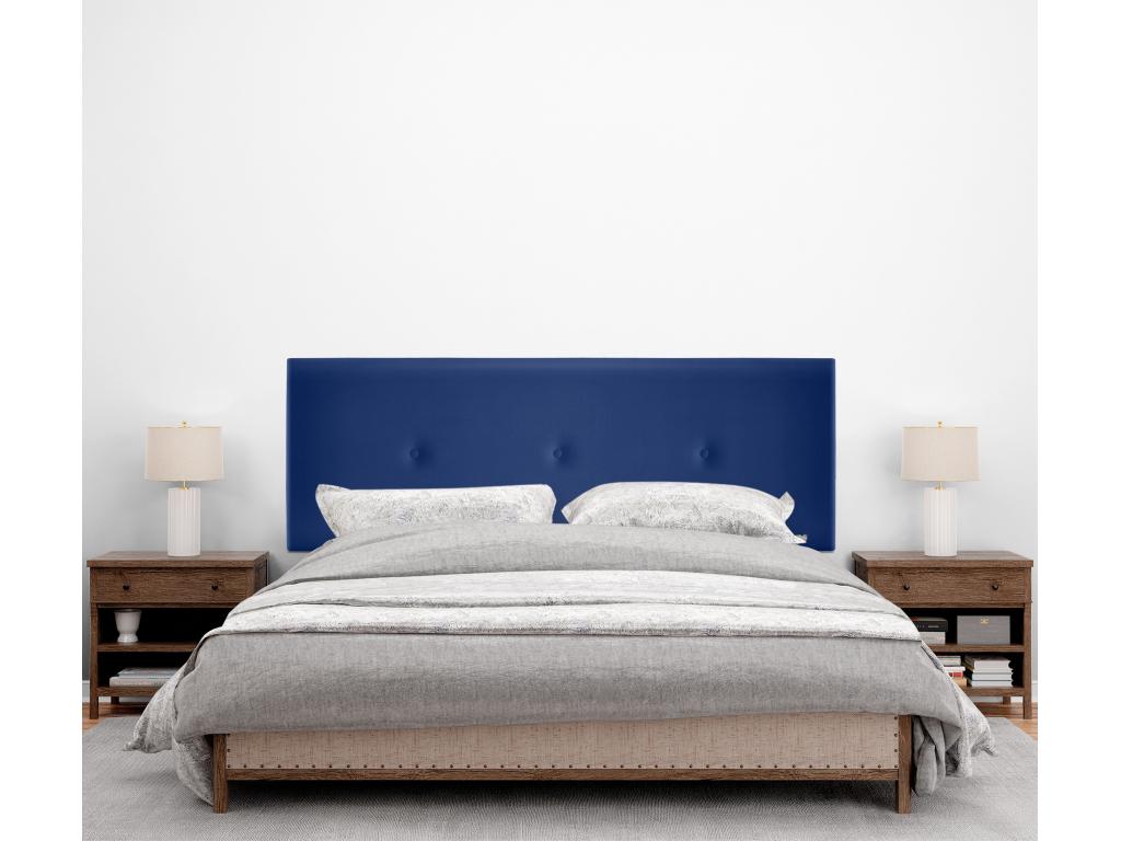 Bed - Blue Faux Leather, Pine Wood, W 59.1 x D 1.6 x H 19.7 in