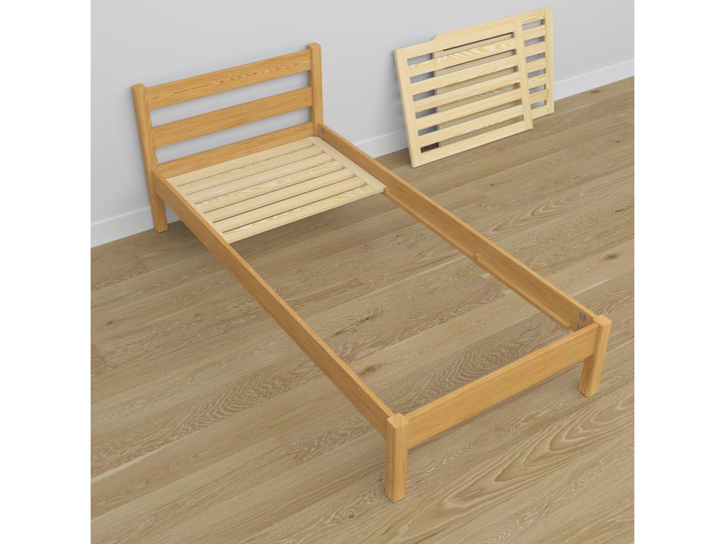 Bed - Natural Pine Wood, W 78 x D 50.4 x H 29.9 in