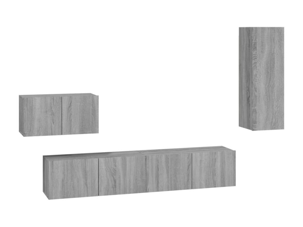 Set of 4 Cabinets - Gray Engineered Wood, W 31.5 x D 11.8 x H 11.8 in