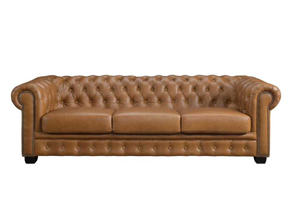 Sofa - Camel Leather, W 94.5 x D 39 x H 28.7 in