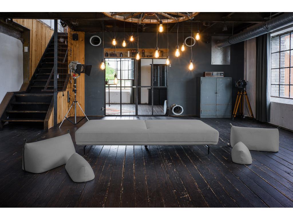 Bed - Gray Polyester Fabric, W 82.7 x D 39.4 x H 31.5 in