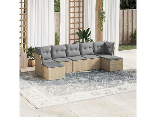 7-Piece Outdoor Patio Set with Cushions - Black Resin, W 24.4 x D 24.4 x H 27.2 in