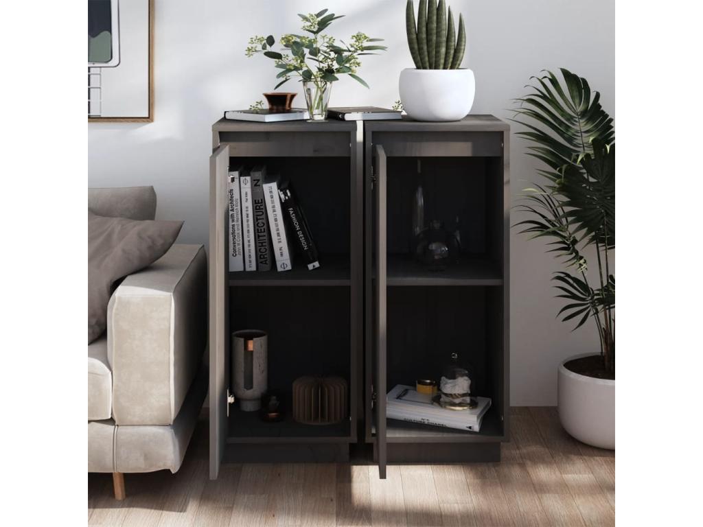 Set of 2 Sideboards - Gray Wood, W 12.4 x D 13.4 x H 29.5 in