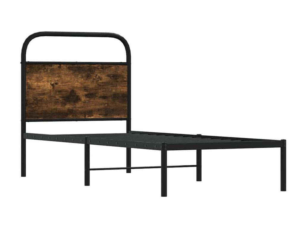 Bed Frame with Mattress - Brown Engineered Wood, W 81.5 x D 33.5 x H 39.4 in