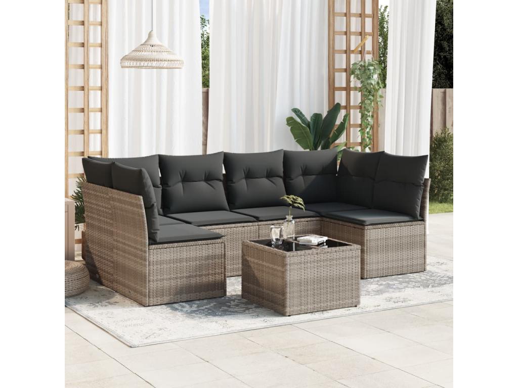7-Piece Outdoor Patio Set with Cushions - Beige Resin, W 24.4 x D 27.2 x H 24.4 in