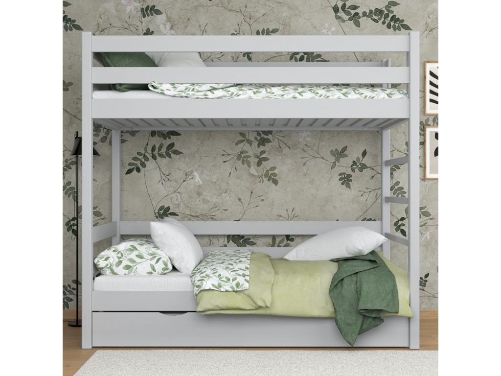 Bed Frame with Mattress - Gray Pine Wood, W 78 x D 42.5 x H 76.8 in