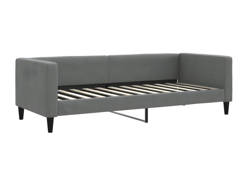 Bed Frame with Mattress - Gray Polyester Fabric, W 87.8 x D 35.4 x H 26.8 in