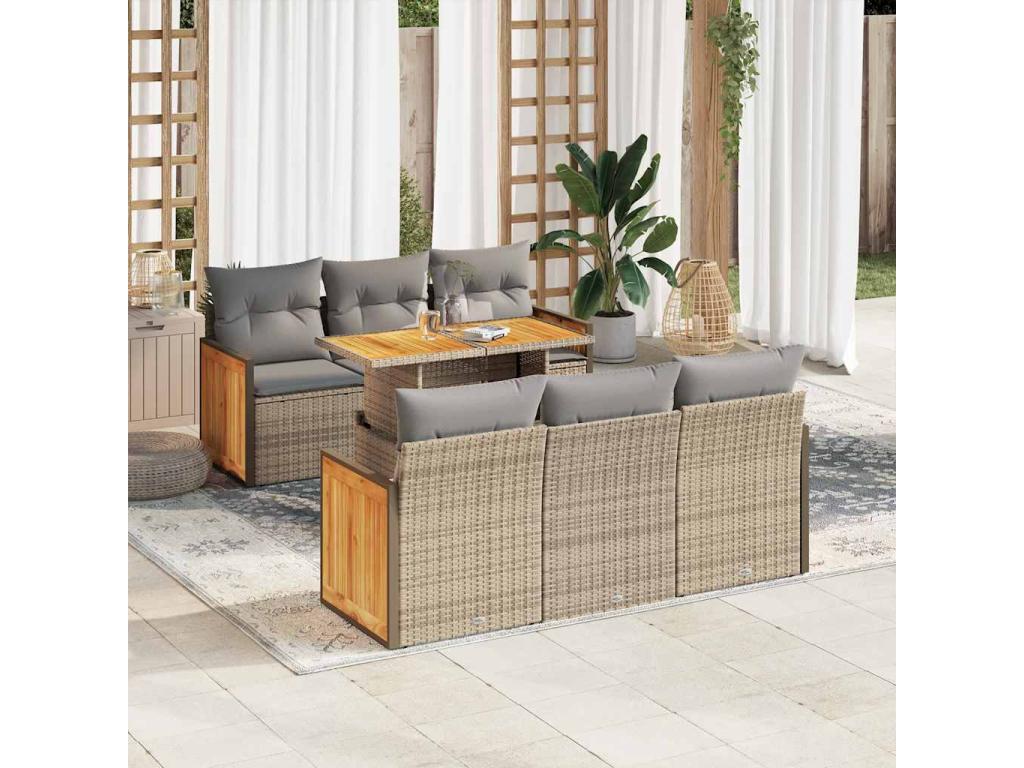 7-Piece Outdoor Patio Set with Cushions - Beige Resin, W 24.4 x D 27.2 x H 24.4 in