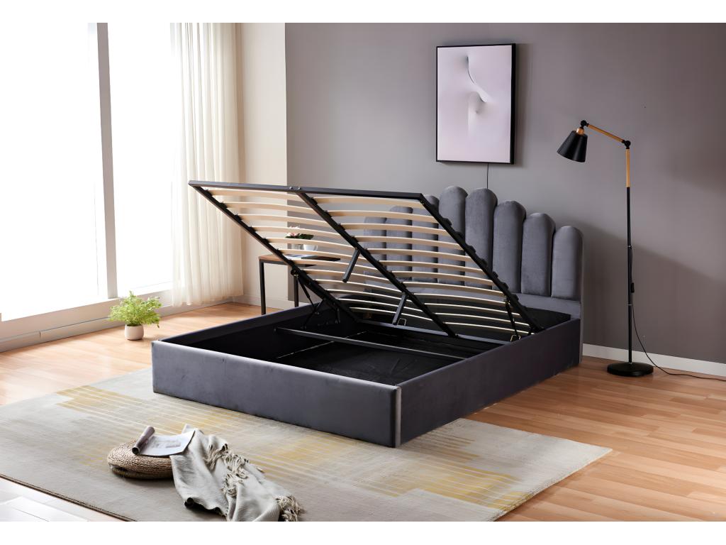Bed - Gray Microfibre, W 59.1 x D 76.8 x H 43.3 in