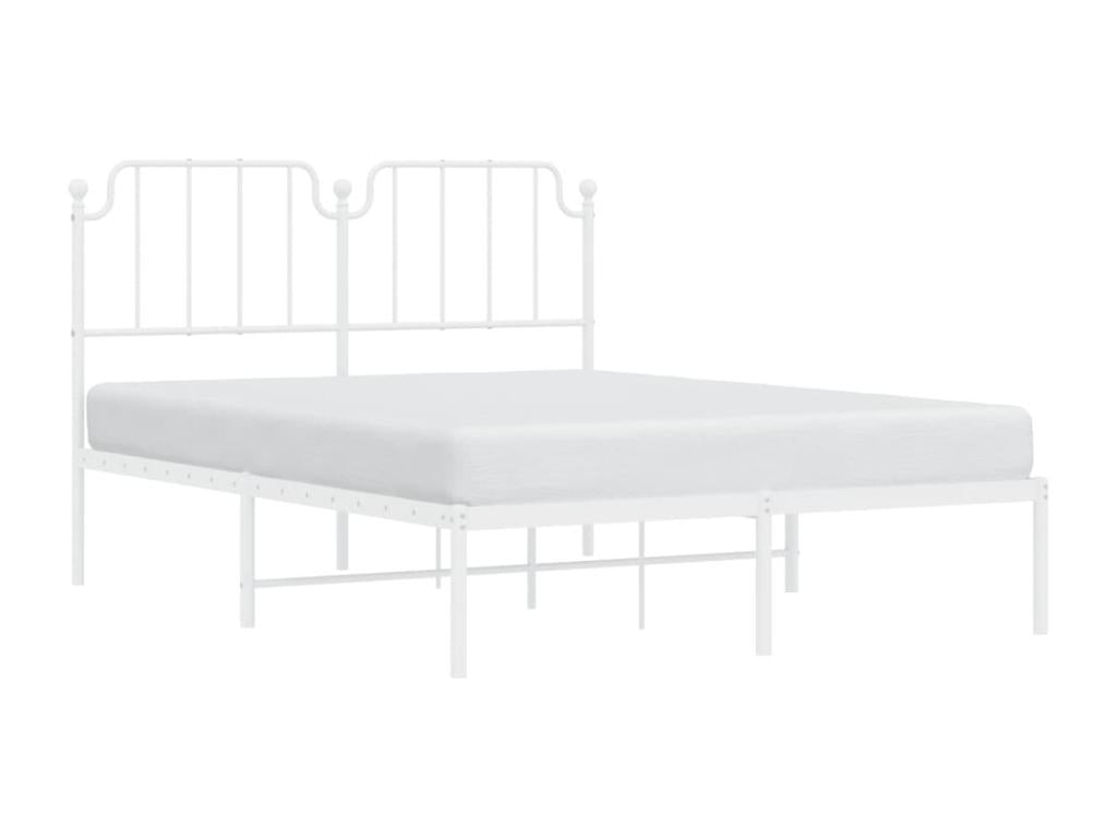Bed Frame with Headboard - White Steel, W 81.5 x D 61.4 x H 40.2 in