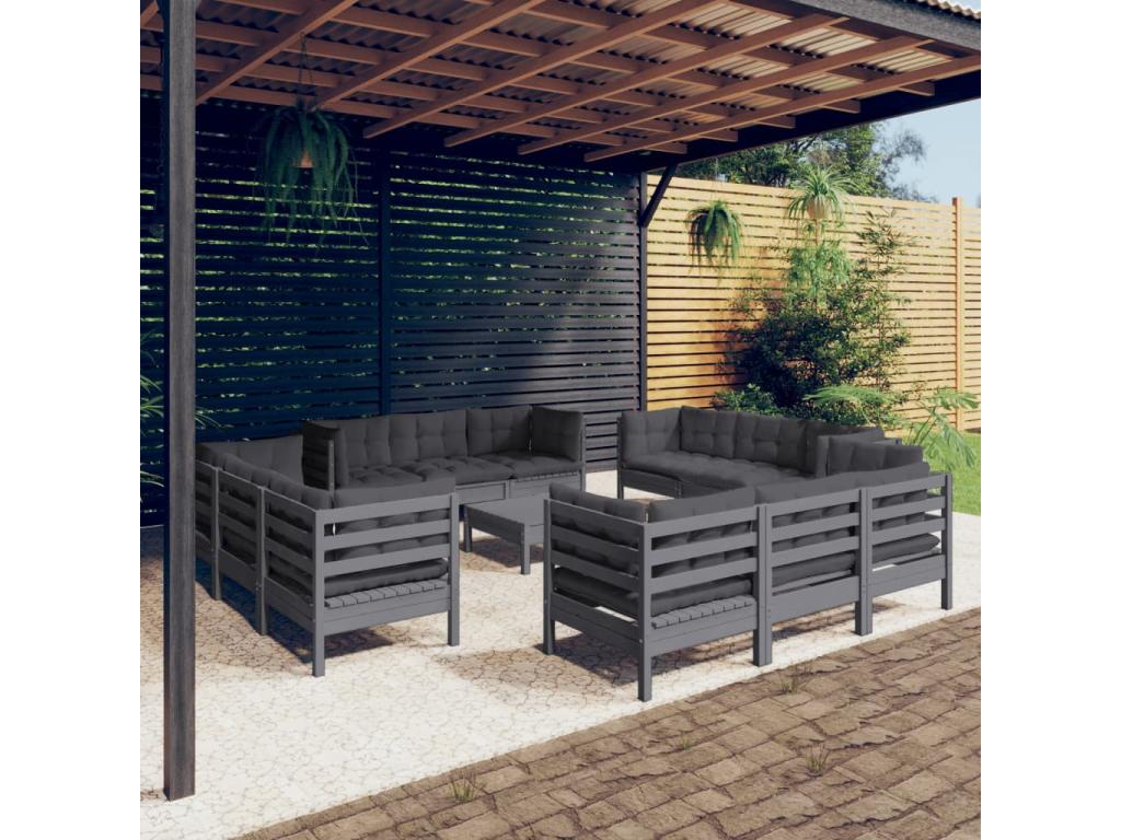 Set of 13 Outdoor Patio Sets with Cushions - Beige Resin, W 24.4 x D 24.4 x H 27.2 in