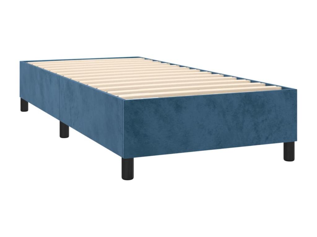 Bed Frame with Mattress - Blue Velvet, W 79.9 x D 31.5 x H 13.8 in