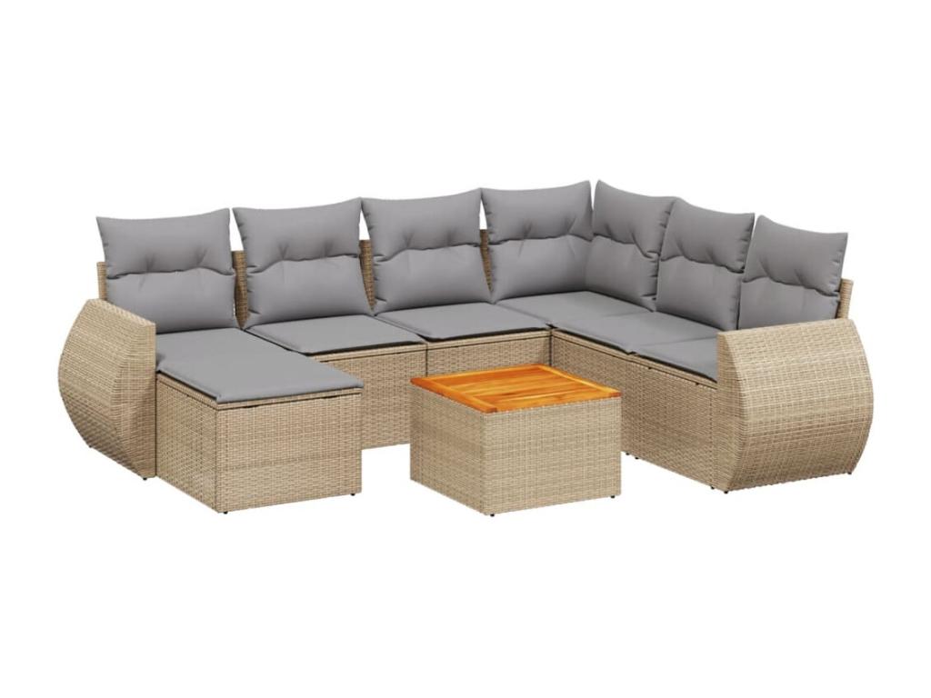 8-Piece Outdoor Patio Set with Cushions - Beige Resin, W 21.7 x D 21.7 x H 14.6 in